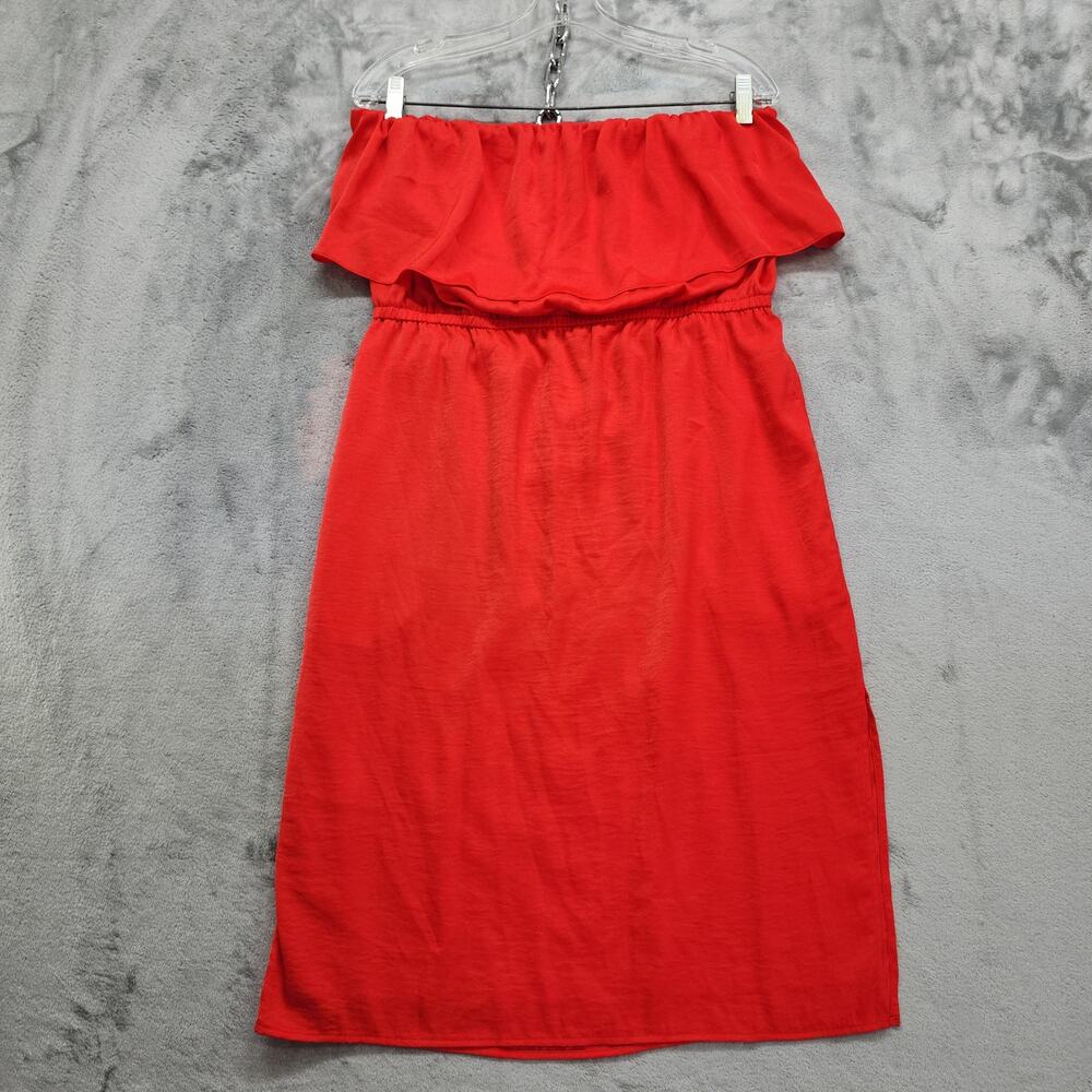 NEW BCBGMAXAZARIA Dress Womens M Red Berry Malia Strapless Ruffle Elastic‎ Waist